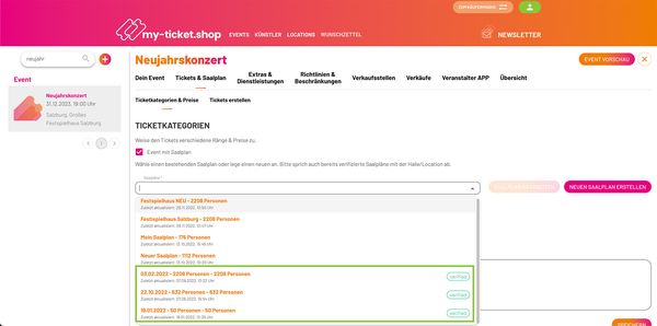 Bestehende Saalplan von Locations
